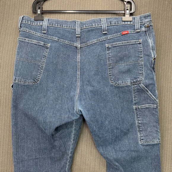 Wrangler Mens Size 44x32 Blue Denim Carpenter Jeans Relaxed Fit Workwear - Picture 8 of 8
